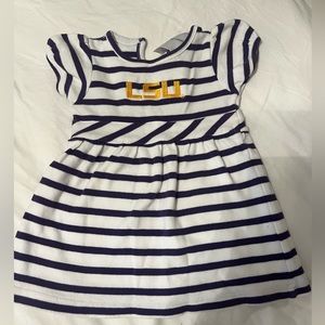 Striped LSU puff sleeve dress